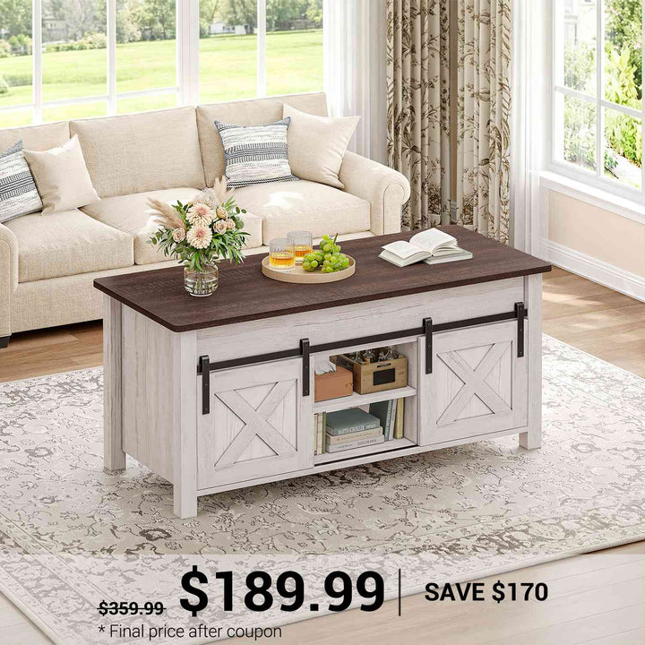 SEDETA 39.3 Inch Lift Top Coffee Table Farmhouse Lift Tabletop Dining Table Gas Spring Hidden Compartment Open Storage Shelf for Living Room