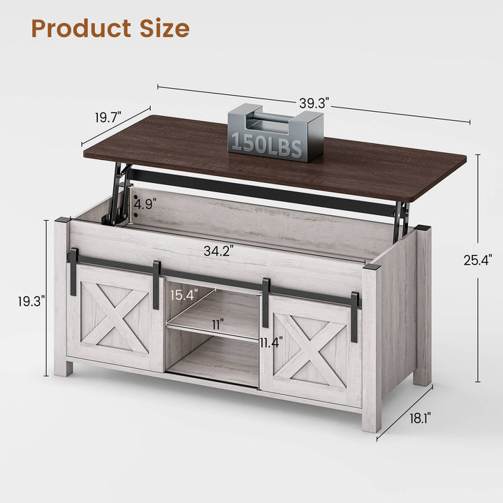 SEDETA 39.3 Inch Lift Top Coffee Table Farmhouse Lift Tabletop Dining Table Gas Spring Hidden Compartment Open Storage Shelf for Living Room