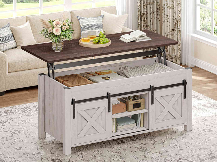 SEDETA 39.3 Inch Lift Top Coffee Table Farmhouse Lift Tabletop Dining Table Gas Spring Hidden Compartment Open Storage Shelf for Living Room