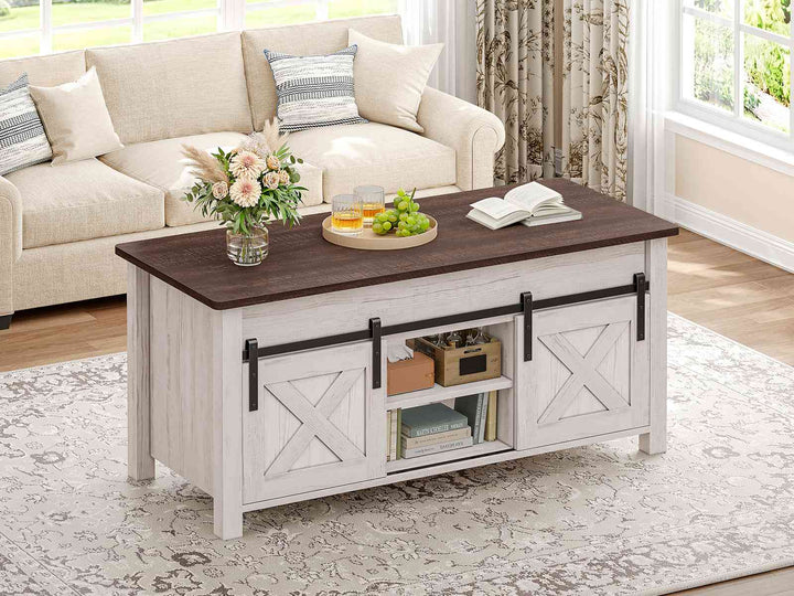 SEDETA 39.3 Inch Lift Top Coffee Table Farmhouse Lift Tabletop Dining Table Gas Spring Hidden Compartment Open Storage Shelf for Living Room