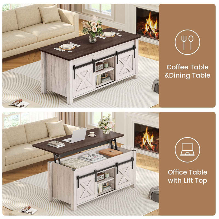 SEDETA 39.3 Inch Lift Top Coffee Table Farmhouse Lift Tabletop Dining Table Gas Spring Hidden Compartment Open Storage Shelf for Living Room