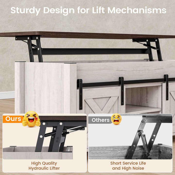 SEDETA 39.3 Inch Lift Top Coffee Table Farmhouse Lift Tabletop Dining Table Gas Spring Hidden Compartment Open Storage Shelf for Living Room