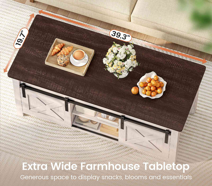 SEDETA 39.3 Inch Lift Top Coffee Table Farmhouse Lift Tabletop Dining Table Gas Spring Hidden Compartment Open Storage Shelf for Living Room
