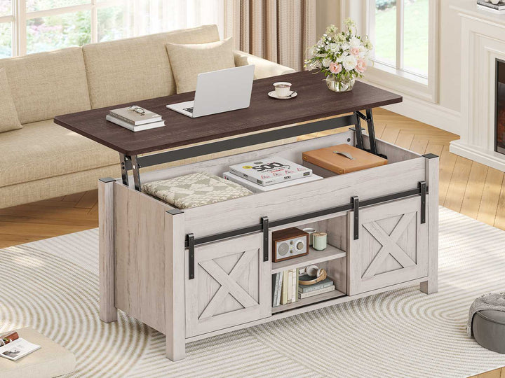 SEDETA 39.3 Inch Lift Top Coffee Table Farmhouse Lift Tabletop Dining Table Gas Spring Hidden Compartment Open Storage Shelf for Living Room