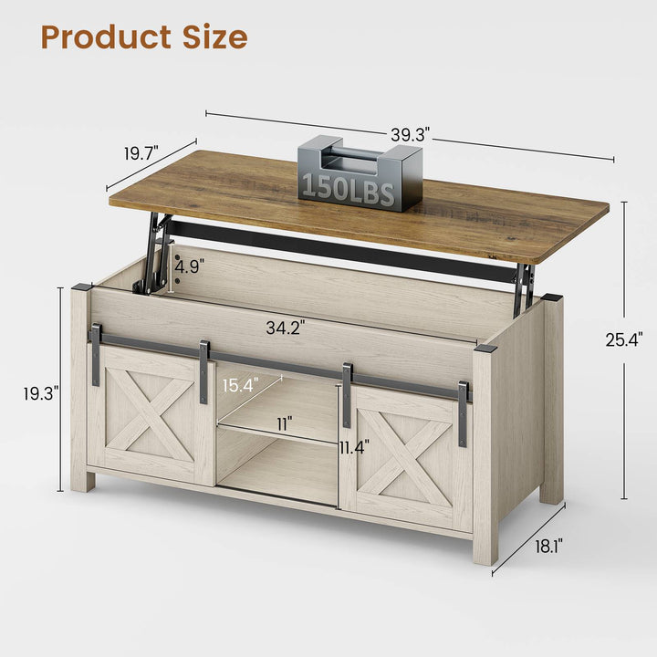 SEDETA 39.3 Inch Lift Top Coffee Table Farmhouse Lift Tabletop Dining Table Gas Spring Hidden Compartment Open Storage Shelf for Living Room