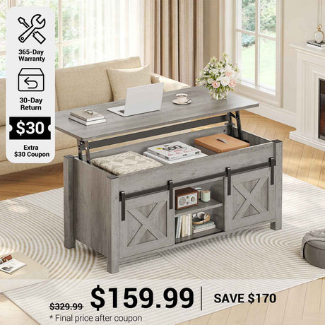 SEDETA® 39.3 Inch Lift Top Coffee Table with Hidden Compartment Farmhouse Lift Tabletop with Open Storage Shelf Dining Table with Gas Spring for Living Room