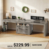 SEDETA | 94.5 Inch Farmhouse Long Computer Desk with Power Outlet Two Person Desk with Large File Drawers Double Computer Desk with Storage Shelves
