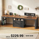 SEDETA | 94.5 Inch Farmhouse Long Computer Desk with Power Outlet Two Person Desk with Large File Drawers Double Computer Desk with Storage Shelves