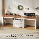 SEDETA | 94.5 Inch Farmhouse Long Computer Desk with Power Outlet Two Person Desk with Large File Drawers Double Computer Desk with Storage Shelves
