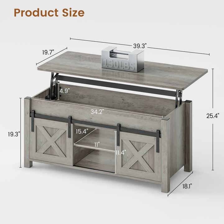 SEDETA 39.3 Inch Lift Top Coffee Table Farmhouse Lift Tabletop Dining Table Gas Spring Hidden Compartment Open Storage Shelf for Living Room