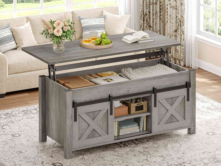 SEDETA 39.3 Inch Lift Top Coffee Table Farmhouse Lift Tabletop Dining Table Gas Spring Hidden Compartment Open Storage Shelf for Living Room