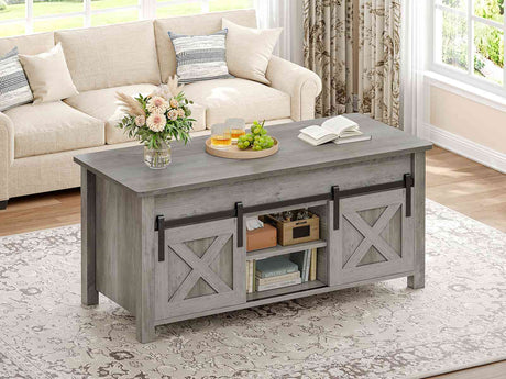 SEDETA® 39.3 Inch Lift Top Coffee Table with Hidden Compartment Farmhouse Lift Tabletop with Open Storage Shelf Dining Table with Gas Spring for Living Room