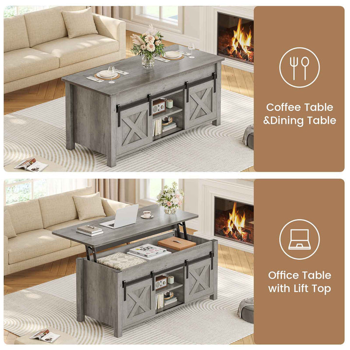 SEDETA 39.3 Inch Lift Top Coffee Table Farmhouse Lift Tabletop Dining Table Gas Spring Hidden Compartment Open Storage Shelf for Living Room