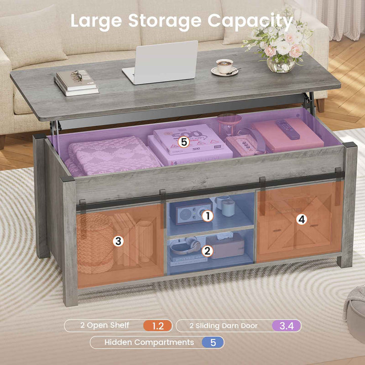 SEDETA 39.3 Inch Lift Top Coffee Table Farmhouse Lift Tabletop Dining Table Gas Spring Hidden Compartment Open Storage Shelf for Living Room