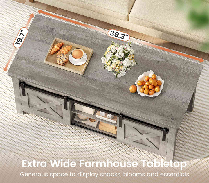 SEDETA 39.3 Inch Lift Top Coffee Table Farmhouse Lift Tabletop Dining Table Gas Spring Hidden Compartment Open Storage Shelf for Living Room