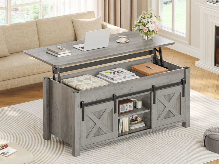 SEDETA 39.3 Inch Lift Top Coffee Table Farmhouse Lift Tabletop Dining Table Gas Spring Hidden Compartment Open Storage Shelf for Living Room