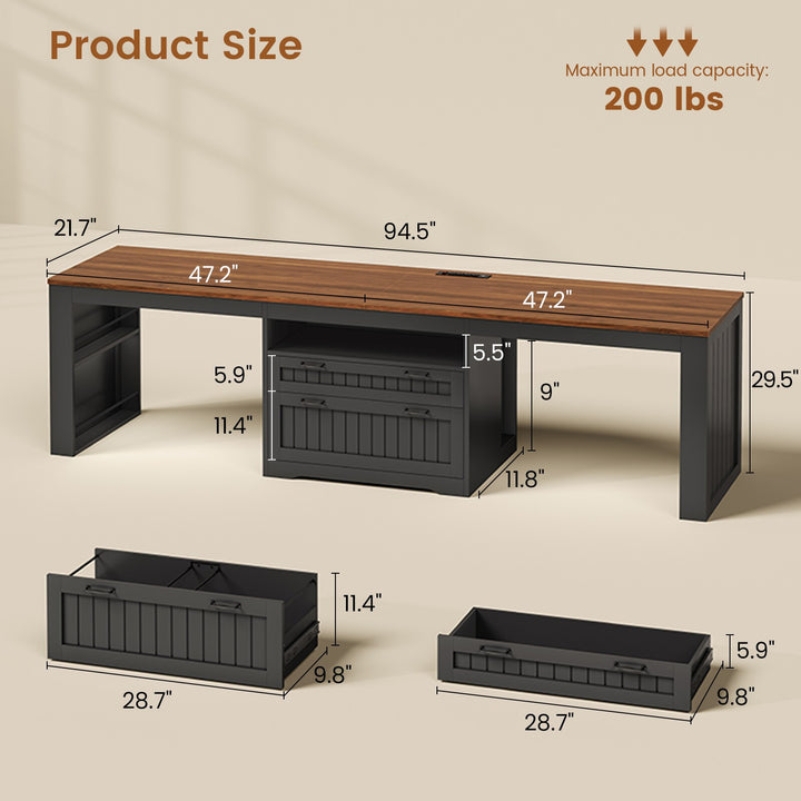 SEDETA® 94.5 Inch Farmhouse Two Person Desk with Large File Drawers Long Computer Desk with Power Outlet Double Computer Desk with Storage Shelves