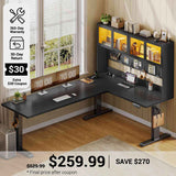 SEDETA 67 Inch Standing L Shaped Gaming Desk Office Computer Desk with Storage Hutch Stand Up Corner Desk with Pegboard & Led Lights for Home Office