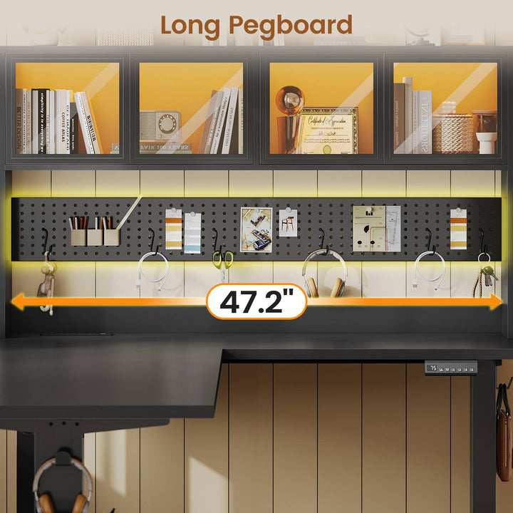 SEDETA 67 Inch Standing L Shaped Gaming Desk Office Computer Desk with Storage Hutch Stand Up Corner Desk with Pegboard & Led Lights for Home Office