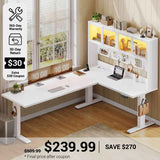 SEDETA® 67 Inch Standing L Shaped Gaming Desk with Led Lights Office Computer Desk with Storage Hutch Stand Up Corner Desk with Pegboard