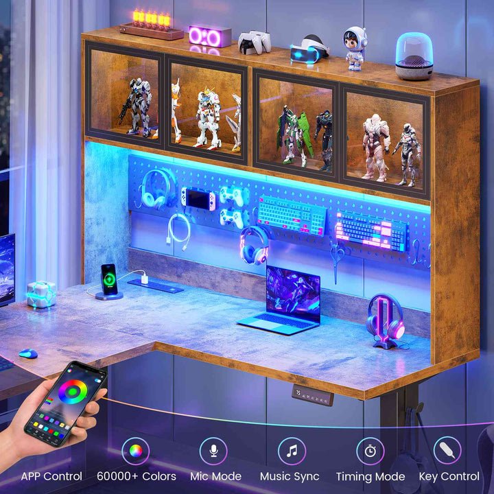 SEDETA 67 Inch Standing L Shaped Gaming Desk Office Computer Desk with Storage Hutch Stand Up Corner Desk with Pegboard & Led Lights for Home Office