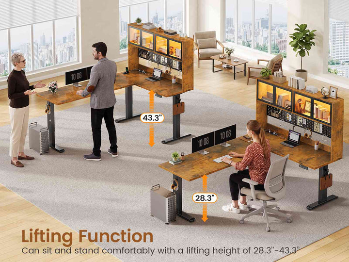 SEDETA 67 Inch Standing L Shaped Gaming Desk Office Computer Desk with Storage Hutch Stand Up Corner Desk with Pegboard & Led Lights for Home Office