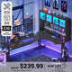 SEDETA® 67 Inch Standing L Shaped Gaming Desk with Led Lights Office Computer Desk with Storage Hutch Stand Up Corner Desk with Pegboard