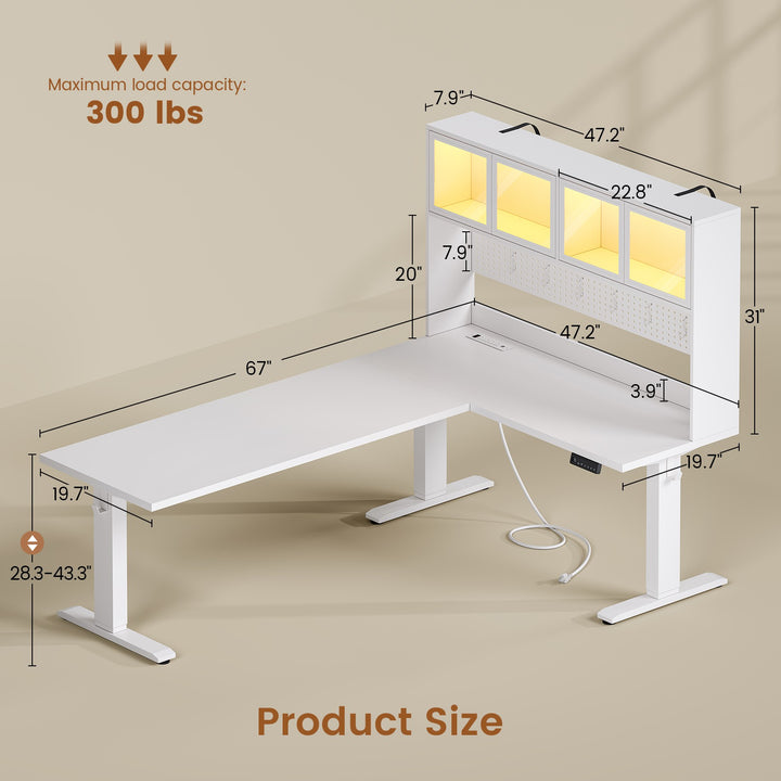 SEDETA 67 Inch Standing L Shaped Gaming Desk Office Computer Desk with Storage Hutch Stand Up Corner Desk with Pegboard & Led Lights for Home Office