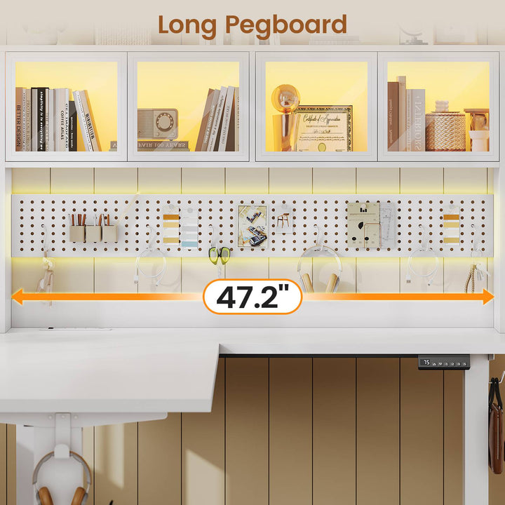 SEDETA 67 Inch Standing L Shaped Gaming Desk Office Computer Desk with Storage Hutch Stand Up Corner Desk with Pegboard & Led Lights for Home Office