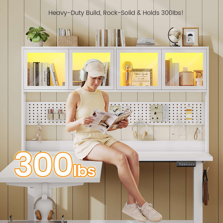 SEDETA 67 Inch Standing L Shaped Gaming Desk Office Computer Desk with Storage Hutch Stand Up Corner Desk with Pegboard & Led Lights for Home Office