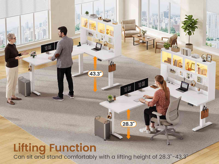 SEDETA 67 Inch Standing L Shaped Gaming Desk Office Computer Desk with Storage Hutch Stand Up Corner Desk with Pegboard & Led Lights for Home Office