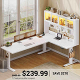SEDETA | 67 Inch Standing L Shaped Gaming Desk with Pegboard Office Computer Desk with Led Lights Stand Up Corner Desk with Storage Hutch