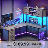SEDETA | 62.2 Inch Reversible Computer Desk with Power Outlet L Shaped Gaming Desk with LED Lights Two Person Corner Desk with Storage Shelves