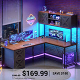 SEDETA | 62.2 Inch Reversible Computer Desk with Power Outlet L Shaped Gaming Desk with LED Lights Two Person Corner Desk with Storage Shelves