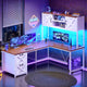 SEDETA® 62.2 Inch Farmhouse L Shaped Gaming Desk with LED Lights Hutch Reversible Computer Desk with Power Outlet Two Person Corner Desk with Storage Shelves