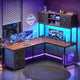 SEDETA® 62.2 Inch Farmhouse L Shaped Gaming Desk with LED Lights Hutch Reversible Computer Desk with Power Outlet Two Person Corner Desk with Storage Shelves