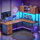 SEDETA® 62.2 Inch Farmhouse L Shaped Gaming Desk with LED Lights Hutch Reversible Computer Desk with Power Outlet Two Person Corner Desk with Storage Shelves