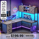 SEDETA 62.2 Inch Farmhouse L Shaped Gaming Desk with Hutch Reversible Computer Desk with Power Outlet Hutch for Home Office Two Person Corner Desk with Storage Shelves