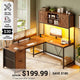 SEDETA 62.2 Inch Farmhouse L Shaped Gaming Desk with Hutch Reversible Computer Desk with Power Outlet Hutch for Home Office Two Person Corner Desk with Storage Shelves