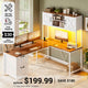 SEDETA 62.2 Inch Farmhouse L Shaped Gaming Desk with Hutch Reversible Computer Desk with Power Outlet Hutch for Home Office Two Person Corner Desk with Storage Shelves