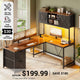 SEDETA 62.2 Inch Farmhouse L Shaped Gaming Desk with Hutch Reversible Computer Desk with Power Outlet Hutch for Home Office Two Person Corner Desk with Storage Shelves