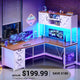 SEDETA 62.2 Inch Farmhouse L Shaped Gaming Desk with Hutch Reversible Computer Desk with Power Outlet Hutch for Home Office Two Person Corner Desk with Storage Shelves
