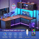 SEDETA® 62.2 Inch Farmhouse L Shaped Gaming Desk with LED Lights Hutch Reversible Computer Desk with Power Outlet Two Person Corner Desk with Storage Shelves