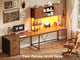 SEDETA® 62.2 Inch Farmhouse L Shaped Gaming Desk with LED Lights Hutch Reversible Computer Desk with Power Outlet Two Person Corner Desk with Storage Shelves