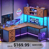 SEDETA | 62.2 Inch Reversible Computer Desk with Power Outlet L Shaped Gaming Desk with LED Lights Two Person Corner Desk with Storage Shelves
