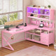 SEDETA 59 Inch L Shaped LED Gaming Desk Home Office Computer Table with Drawers and Bookshelf