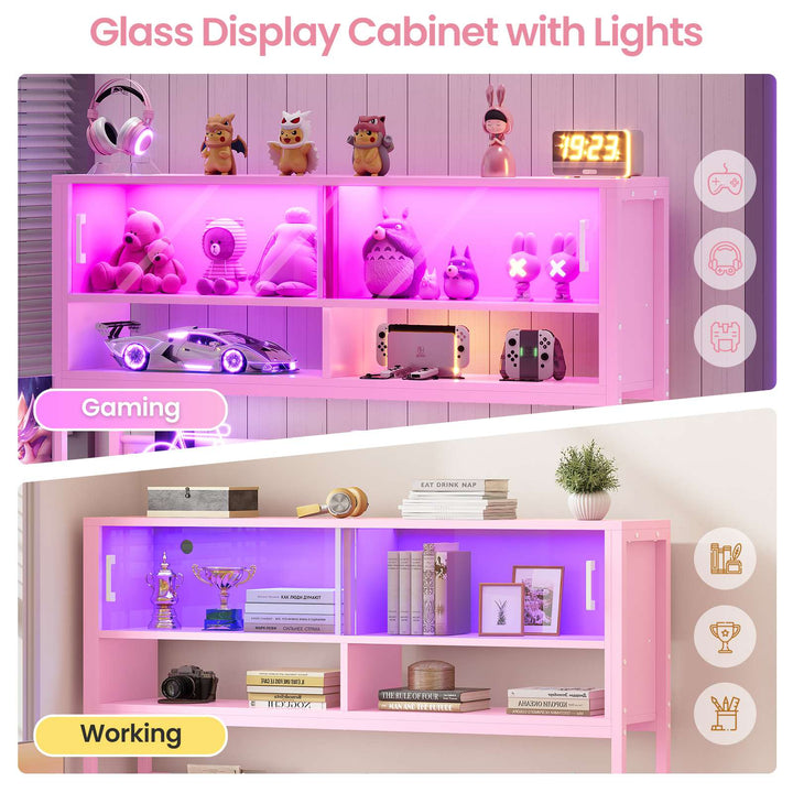 SEDETA 59 Inch L Shaped LED Gaming Desk Home Office Computer Table with Drawers and Bookshelf