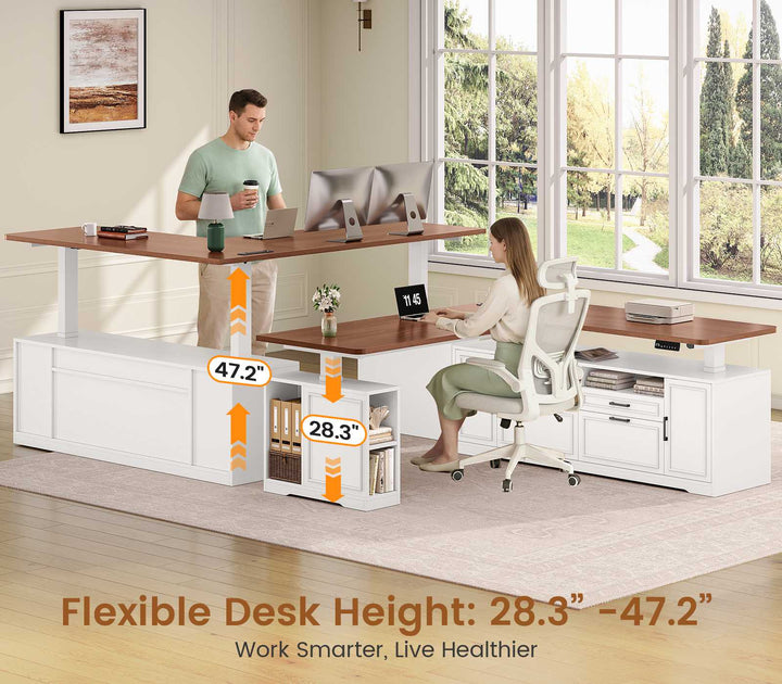 SEDETA® 69 Inch Height Adjustable Standing Desk with 4 Drawers L Shaped Electric  Office Executive Desk with Storage Shelves Sit Stand Computer Desk with Power Outlet