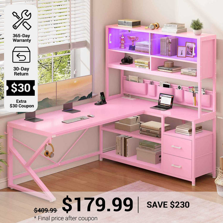 SEDETA® 59 Inch L Shaped Gaming Desk Super Spacious Desktop Home Office Corner Computer Table with Storage