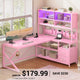 SEDETA | 59 Inch L Shaped Gaming Desk with Glass Display Cabinet & Power Outlet, Super Spacious Corner Computer Table with Storage